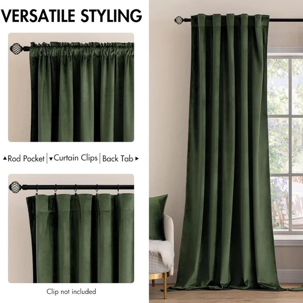 Green velvet curtain panel - Picture 2 of 6